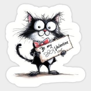 Quirky Tuxedo Cat Be My Valentine Sticker
